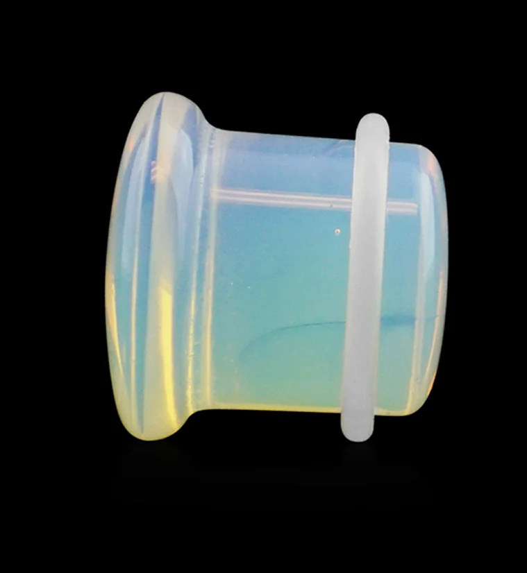 Opalite Glass Plugs - Single Flare with Grooves - Mrs Treak