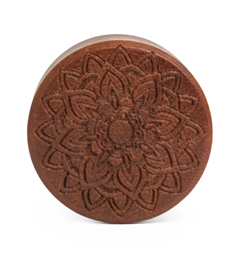 Mandala Flower Engraved Saba Wood Plugs - Mrs Treak