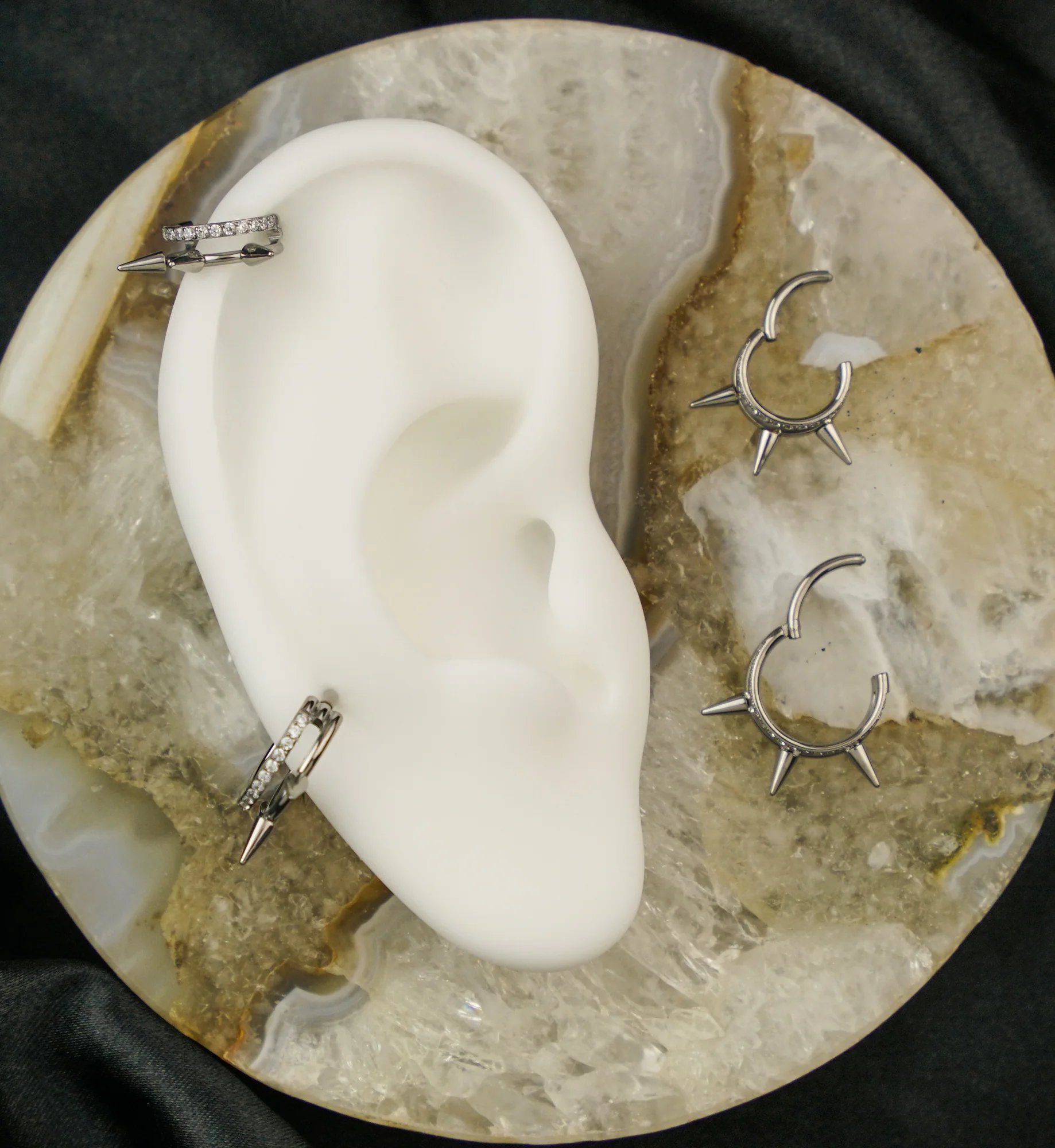 Spike And Clear CZ Double Row Titanium Hinged Segment Ring - Mrs Treak