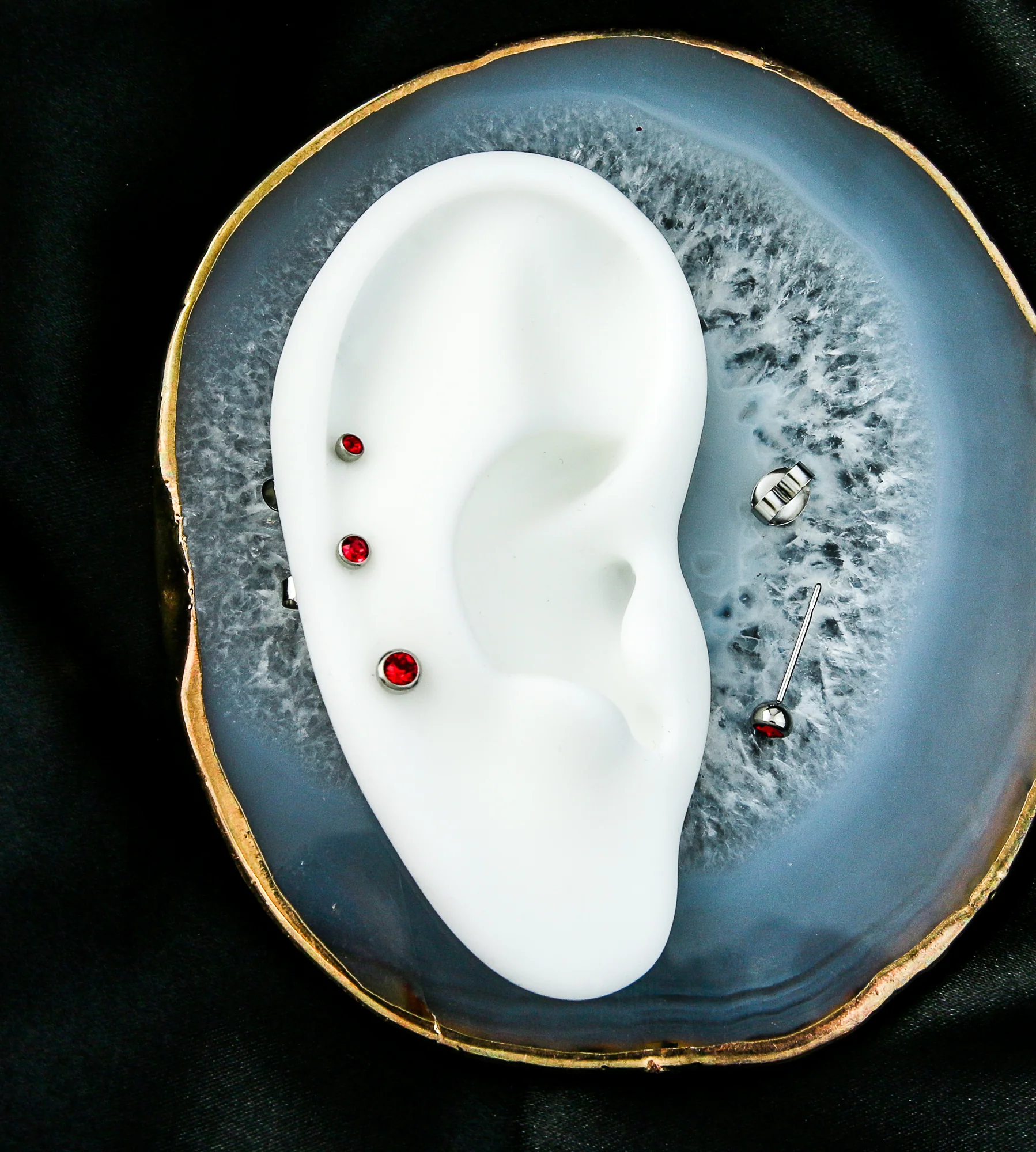 Red CZ Bezel Stainless Steel Stud Earrings - Mrs Treak