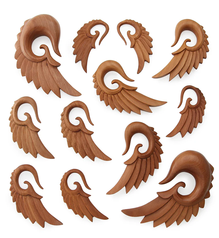 Saba Wood Angel Wing Hanger Plugs - Mrs Treak