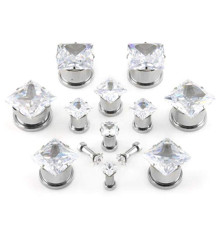 Clear CZ Gem Diamond Stud Plugs - Mrs Treak