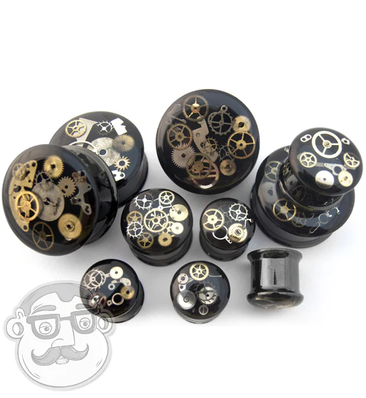 Black Steel Steampunk Plugs - Mrs Treak