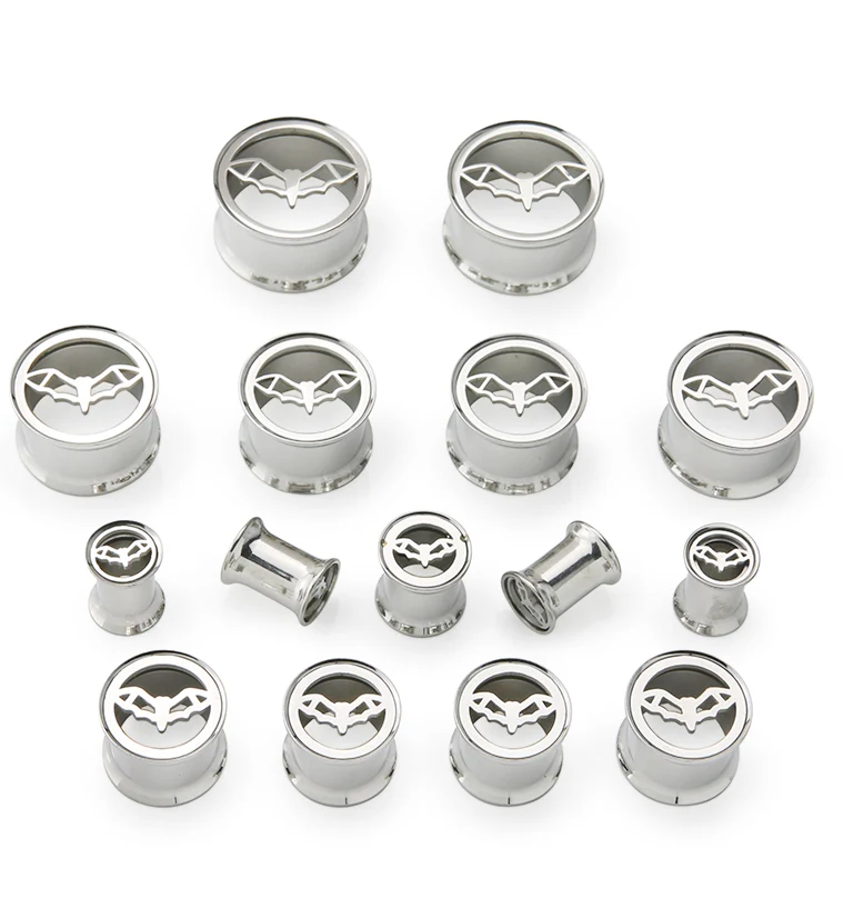Bat Sign Stainless Steel Double Flare Tunnel Plugs - Mrs Treak