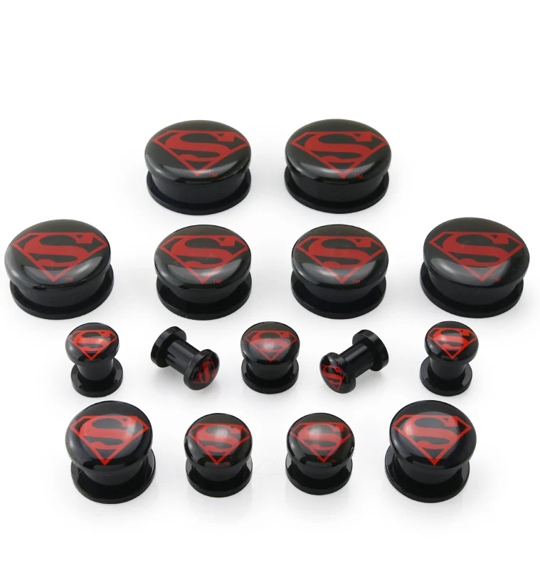 Red Superman Screw Back Plugs - Mrs Treak