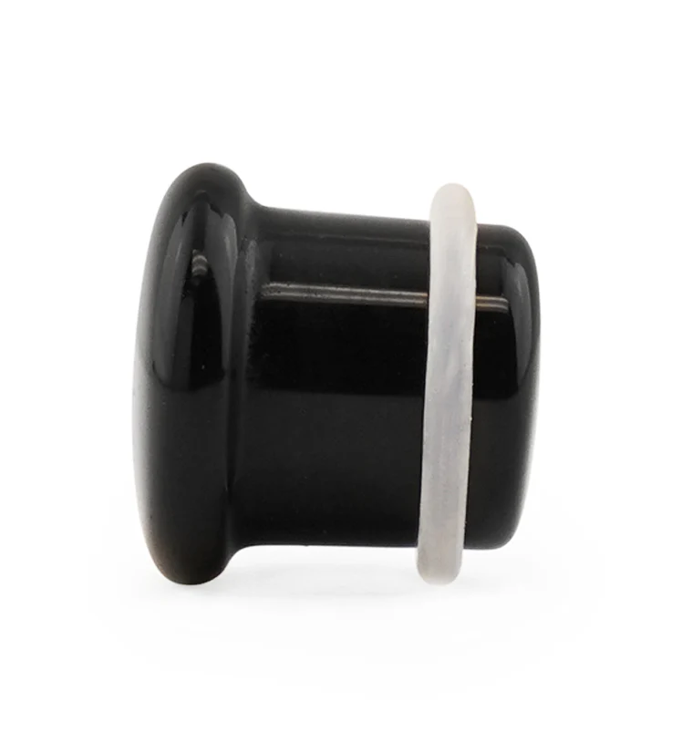 Black Obsidian Stone Plugs - Single Flare with Grooves - Mrs Treak