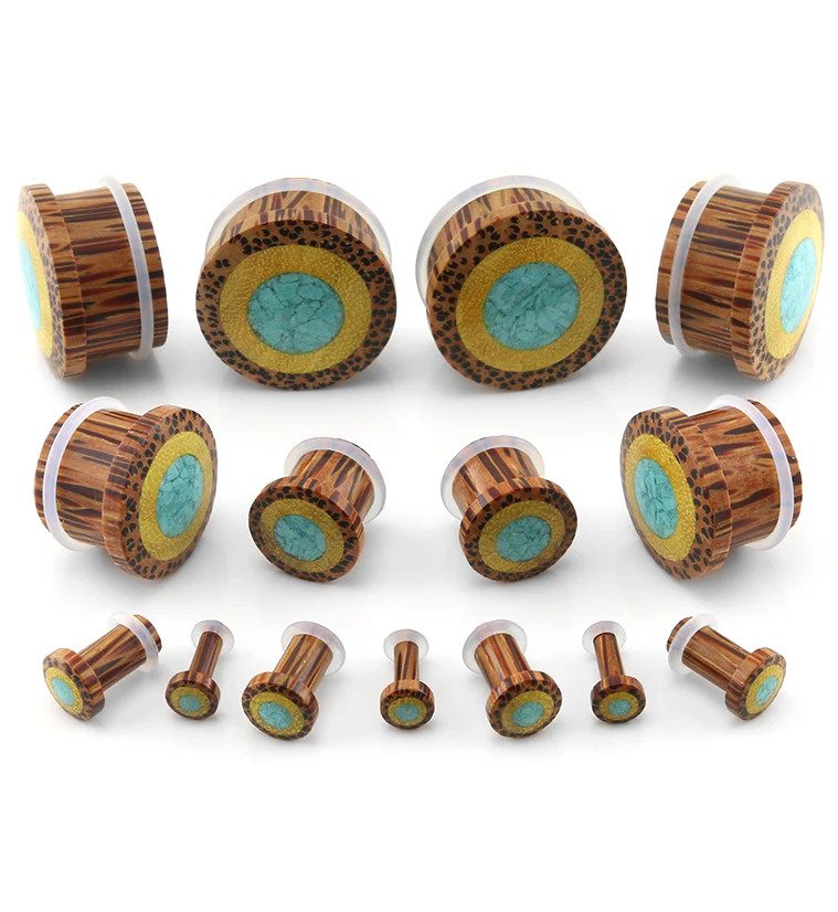 Single Flare Coconut Wood Plugs with Jackfruit & Turquoise Inlay - Mrs Treak