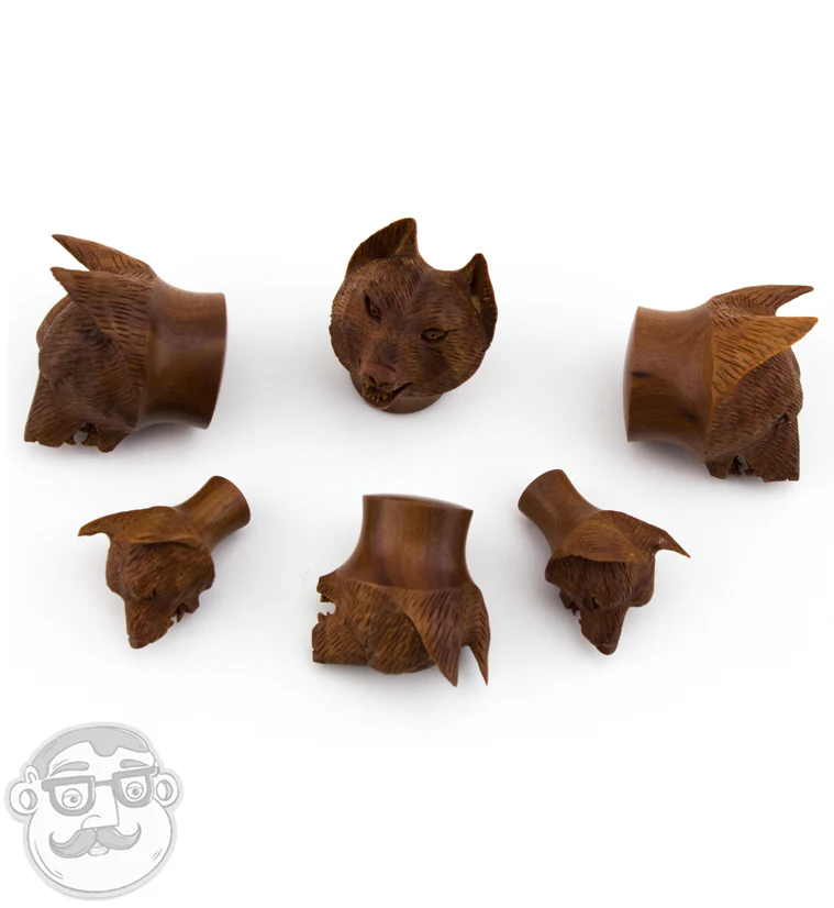 Carved Wolf Wood Plugs - Mrs Treak