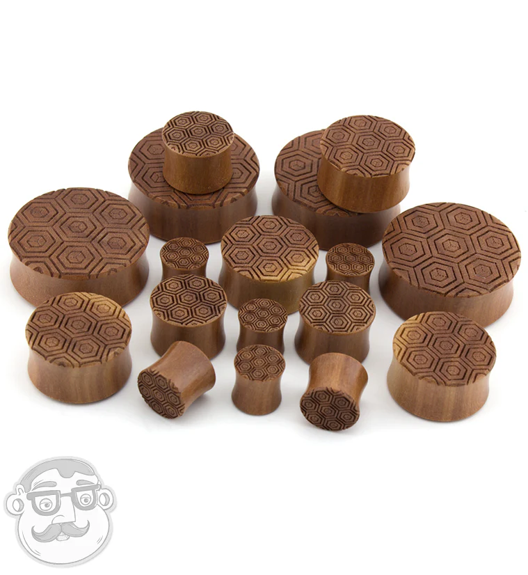 Geometric Honeycomb Engraved Saba Wood Plugs - Mrs Treak