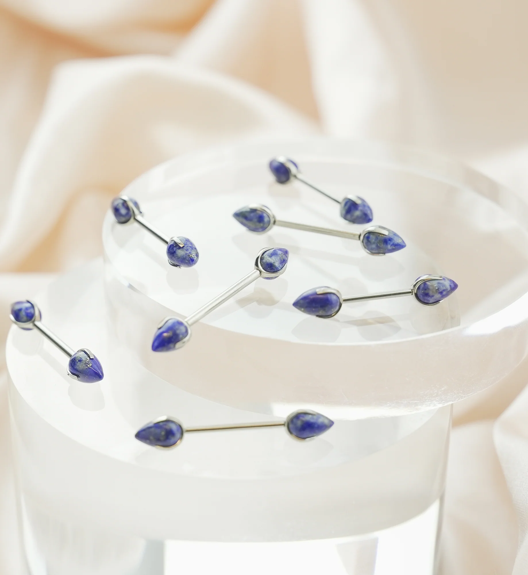 Point Lapis Lazuli Stone Threadless Titanium Nipple Barbell - Mrs Treak