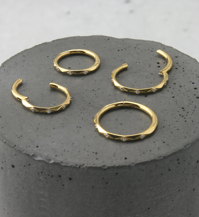 Facet CZ Gold PVD Titanium Hinged Segment Ring - Mrs Treak