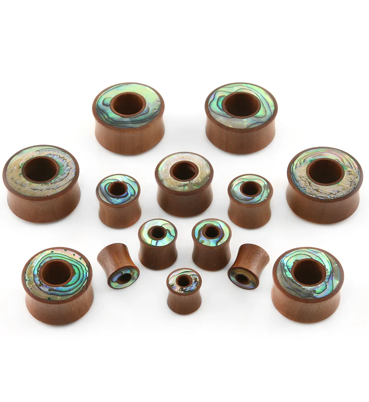 Saba Wood Tunnel Plugs With Abalone Shell Inlay - Mrs Treak