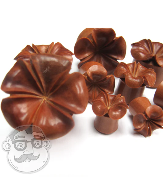 Hawaiian Flower Wood Plugs - Mrs Treak