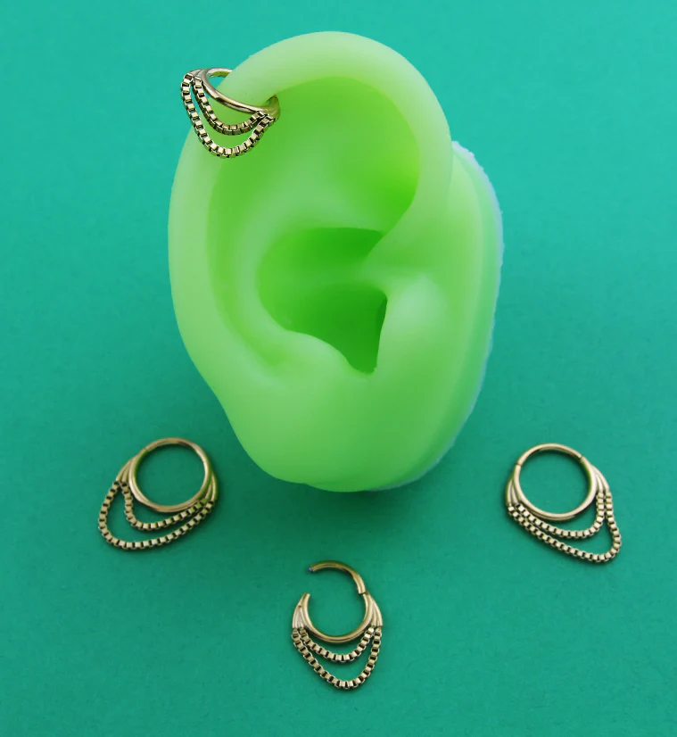 Gold PVD Double Box Chain Dangle Stainless Steel Hinged Segment Ring - Mrs Treak