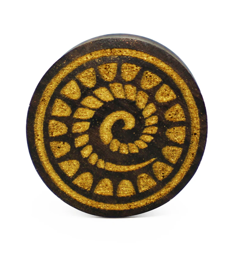 Engraved Golden Spiral Sono Wood Plugs - Mrs Treak
