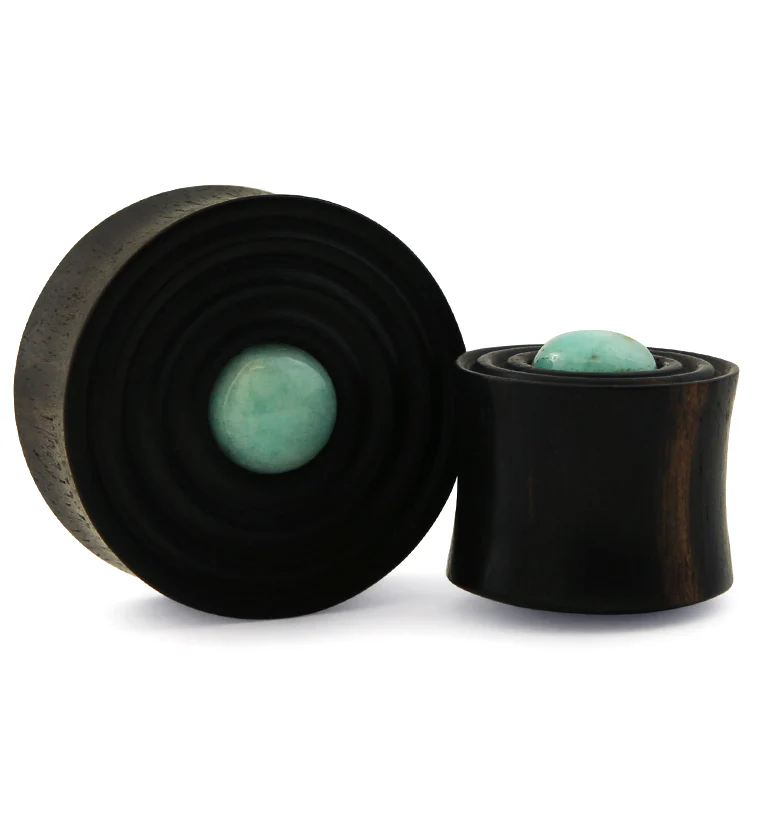 Ecliptic Areng Wood Plugs With Amazonite Stone Inlay - Mrs Treak
