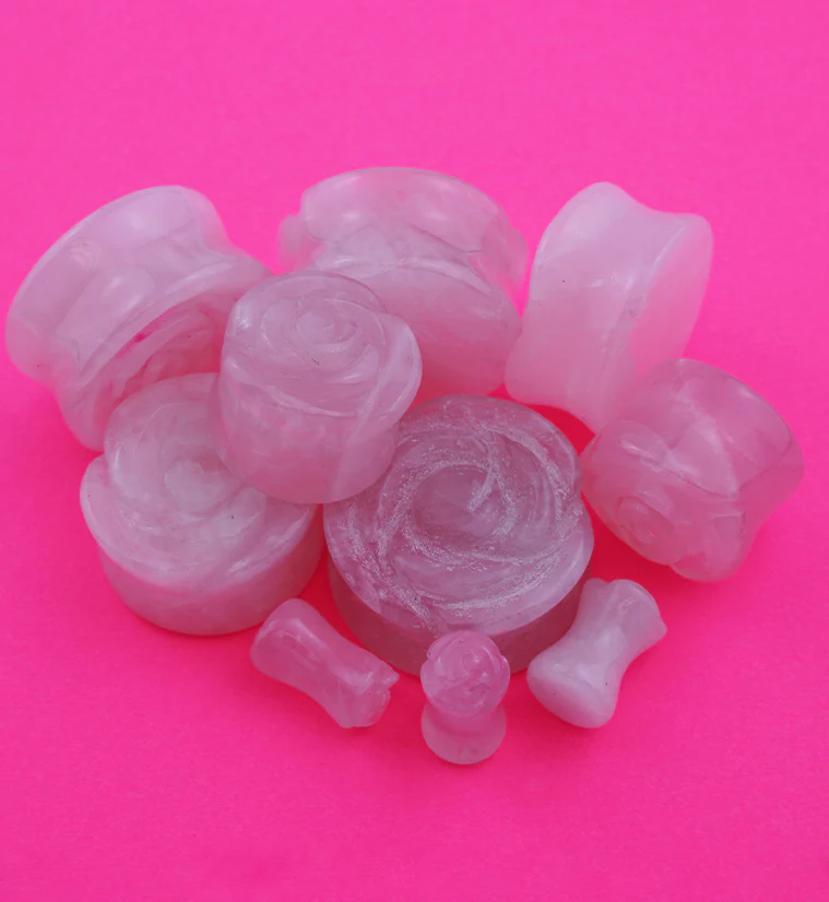 Rose Quartz Stone Rosebud Plugs - Mrs Treak