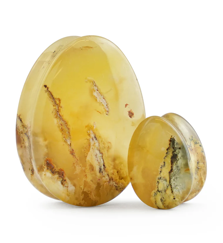 Graveyard Point Plume Agate Teardrop Stone Plugs - Mrs Treak