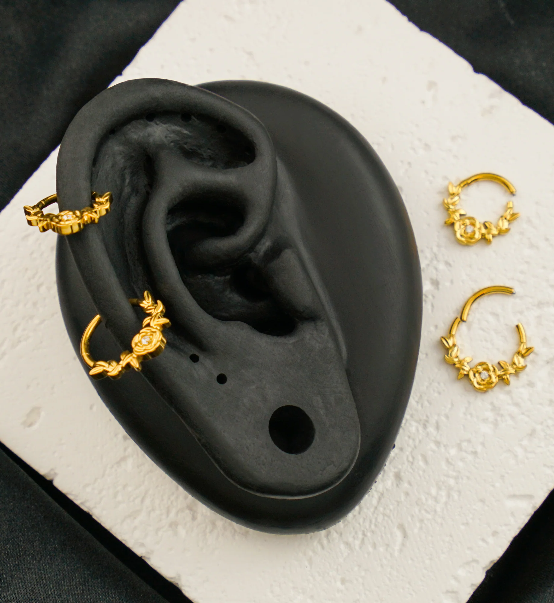 Gold PVD Rosebud Clear CZ Titanium Hinged Segment Ring - Mrs Treak