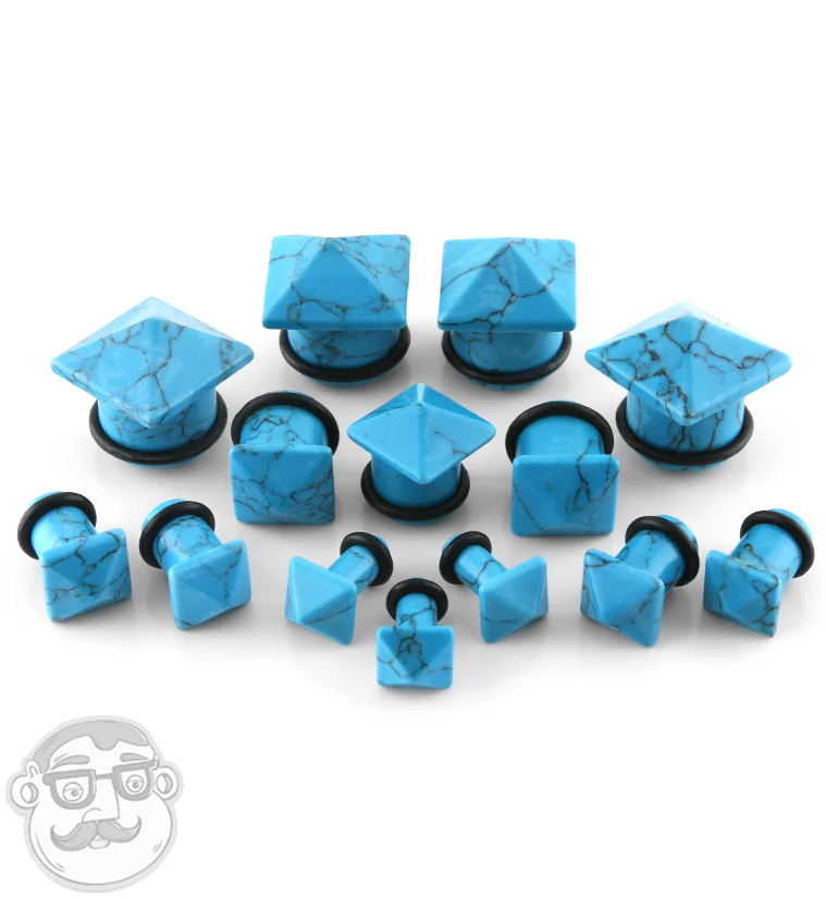 Turquoise Howlite Stone Squared Plugs - Mrs Treak