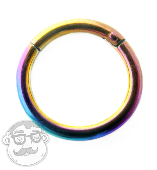 Rainbow PVD Hinged Steel Segment Hoop Ring - Mrs Treak