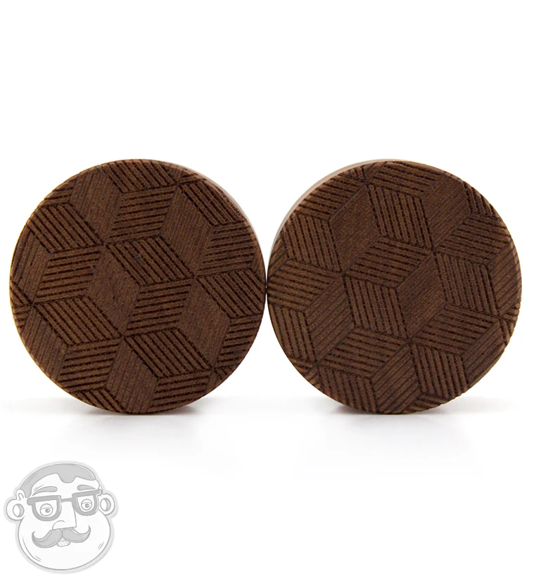Geo Cube Engraved Saba Wood Plugs - Mrs Treak