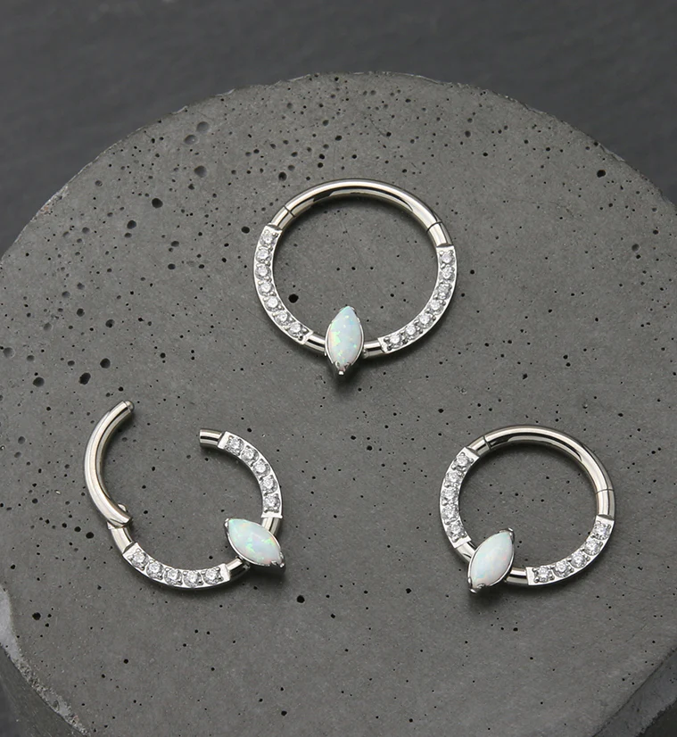 Bauble White Opalite Clear CZ Titanium Hinged Segment Ring - Mrs Treak