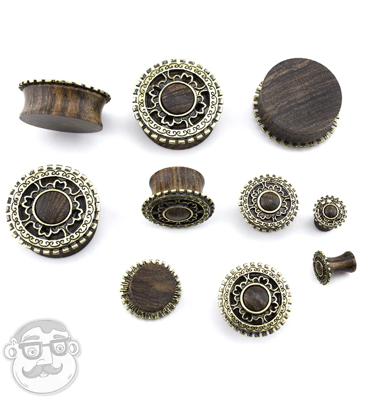 Brass Lineal Top Rose Wood Plugs - Mrs Treak
