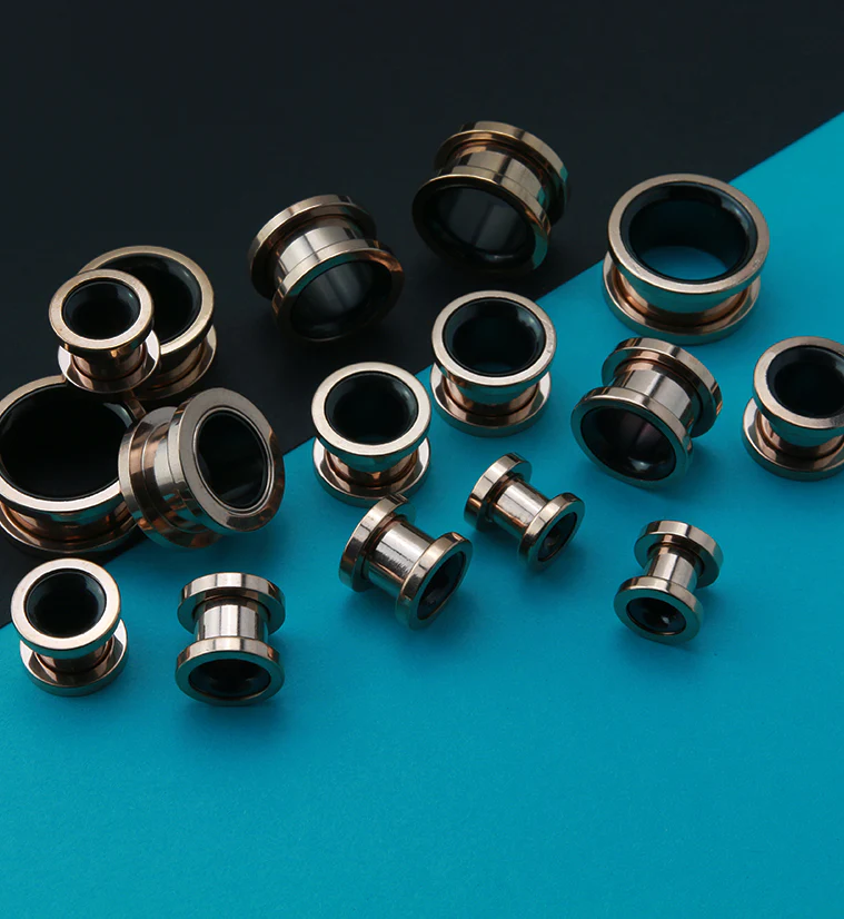 Rose Gold X Black Stainless Steel Tunnels - Mrs Treak