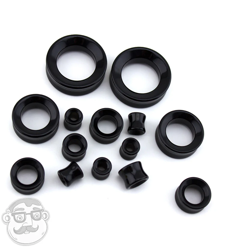 Black Obsidian Stone Double Flare Tunnels - Mrs Treak