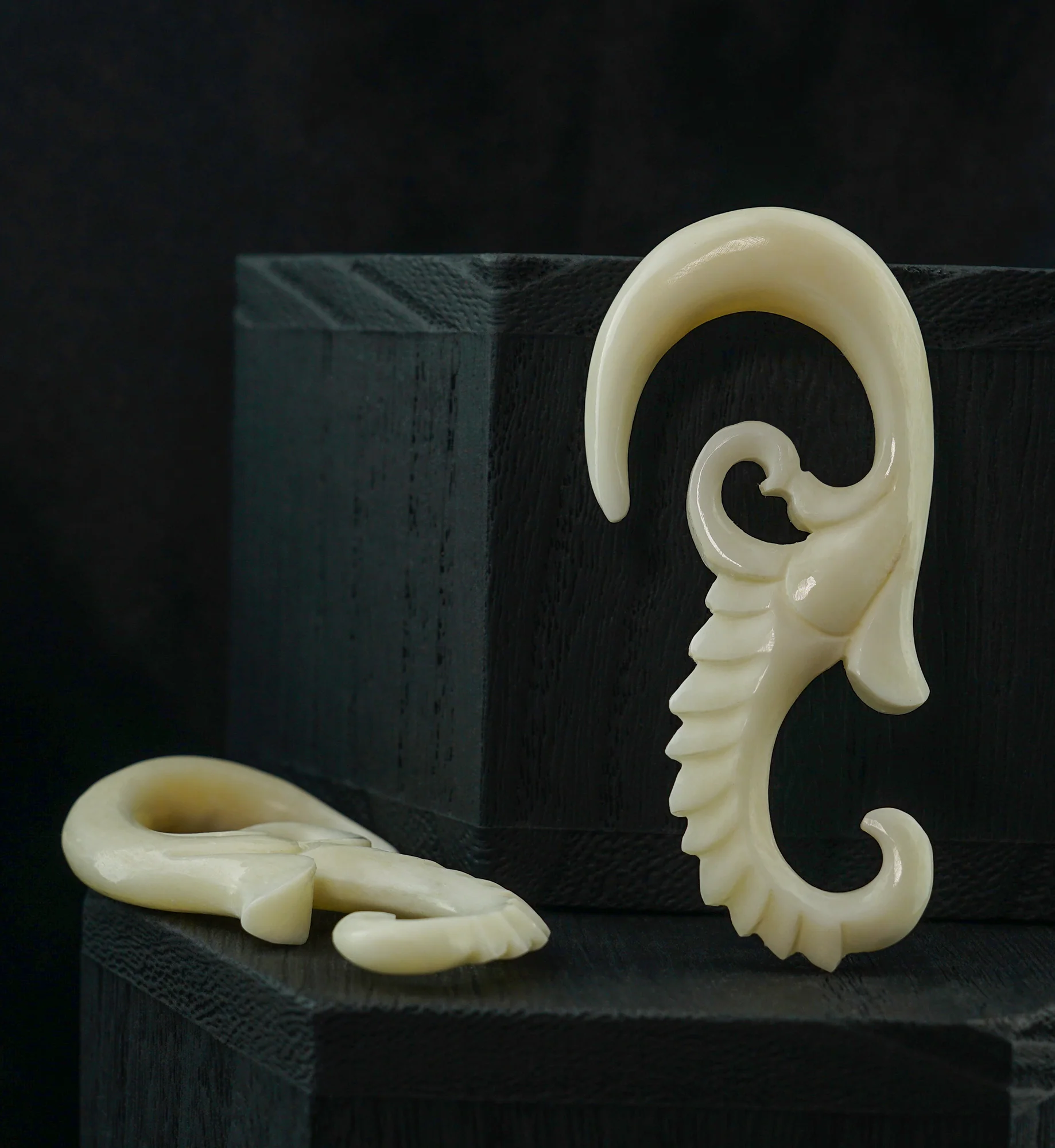 White Seahorse Bone Hangers - Mrs Treak