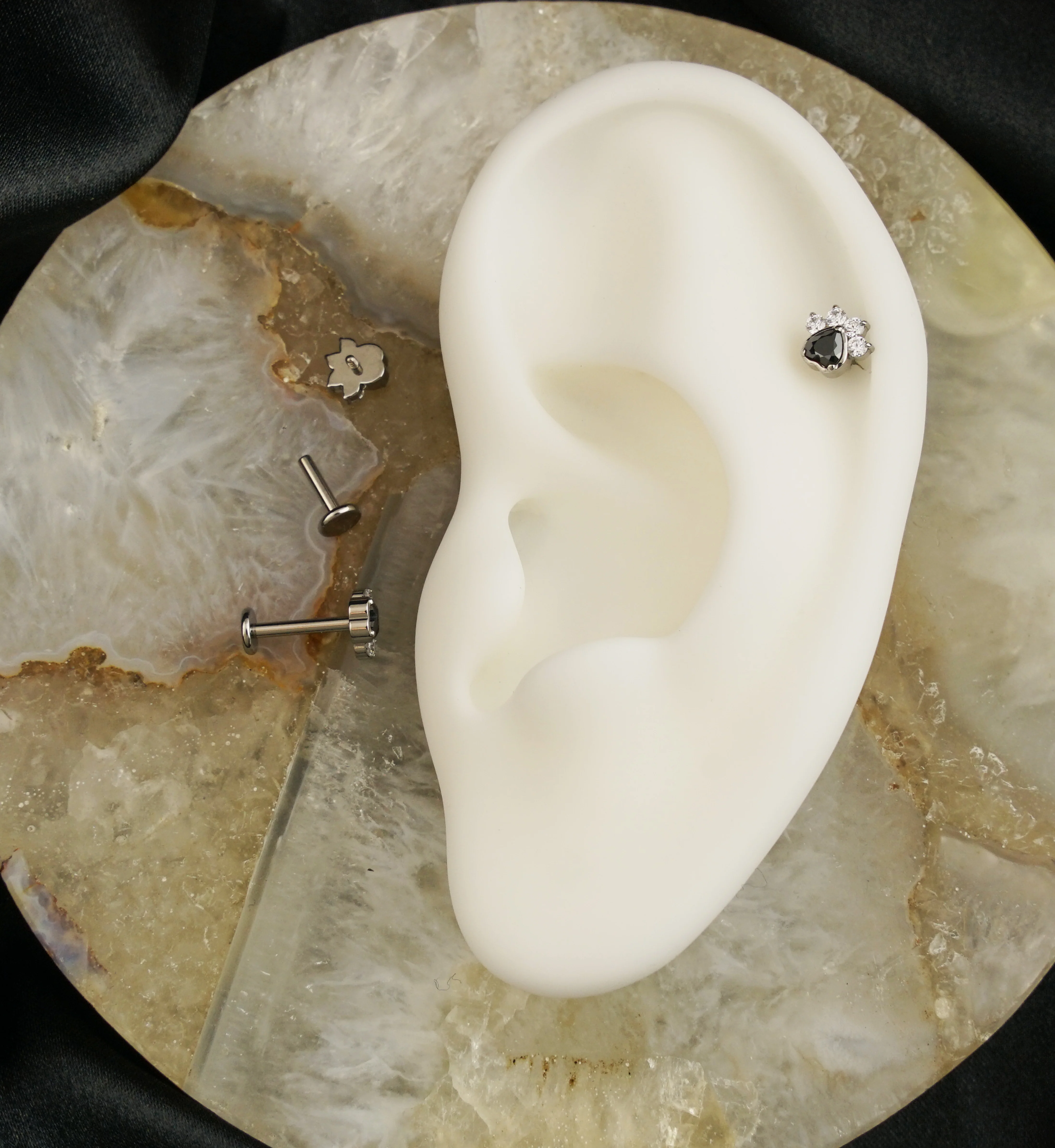 Paw Print Love Black CZ Internally Threaded Titanium Labret - Mrs Treak