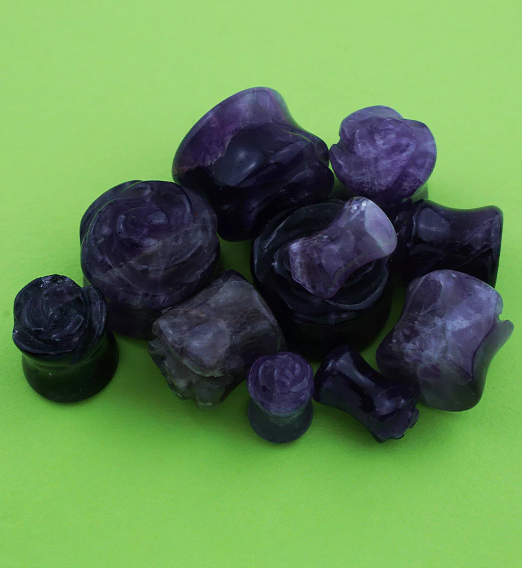 Purple Amethyst Stone Rosebud Plugs - Mrs Treak