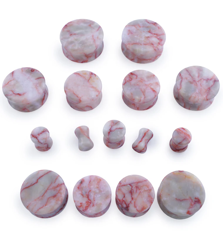 Red Net Jasper Stone Double Flare Plugs - Mrs Treak