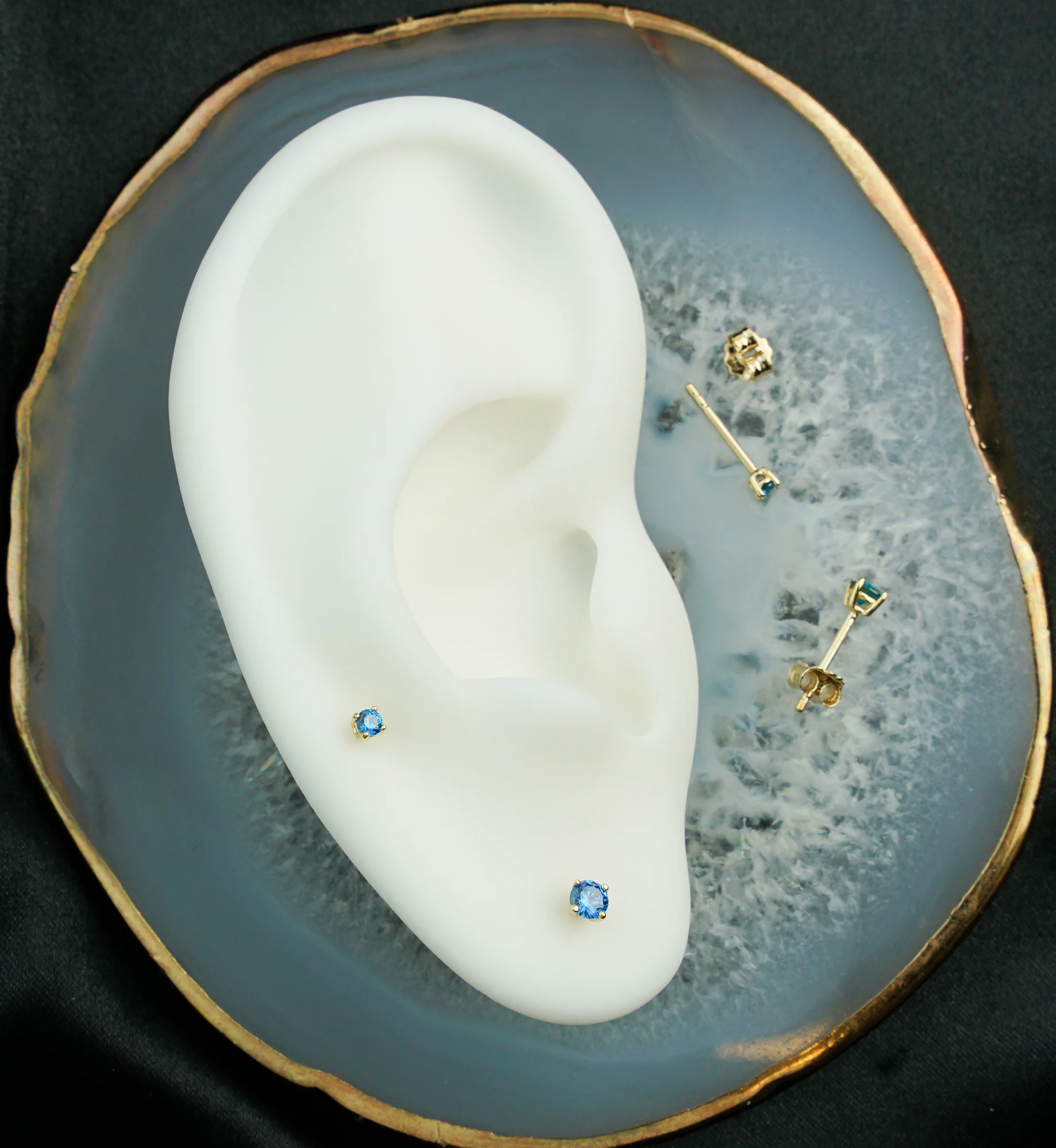 14kt Gold September Birthstone Sapphire CZ Stud Earrings - Mrs Treak