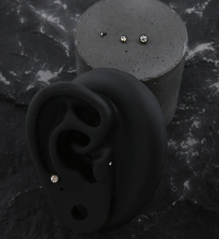 Black PVD Bezel Clear CZ Stainless Steel Internally Threaded Top - Mrs Treak