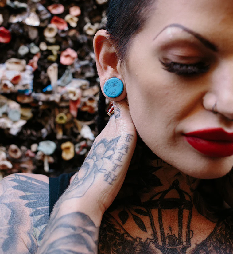 Turquoise Howlite Stone Double Flare Plugs - Mrs Treak