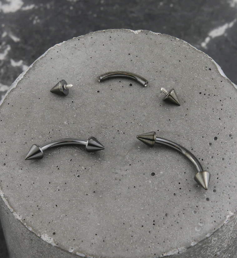 Black PVD Spike Titanium Internally Threaded Curved Barbell - Mrs Treak