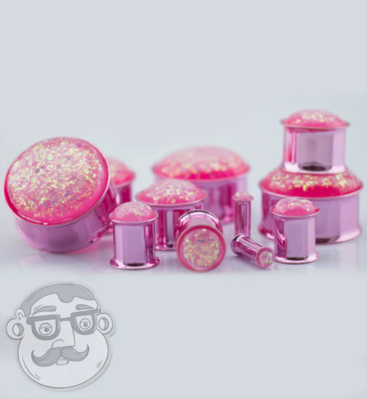 Pink Opalite Flash Anodized Stainless Steel Plugs - Mrs Treak