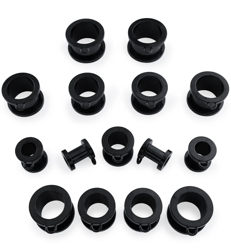 Black PVD Jump Ring Stainless Steel Screw Back Tunnel Plugs - Mrs Treak