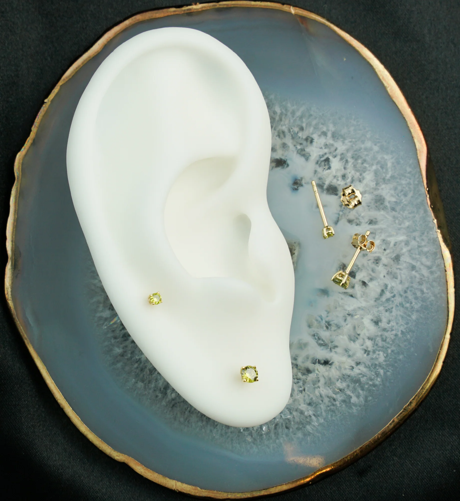 14kt Gold August Birthstone Peridot CZ Stud Earrings - Mrs Treak