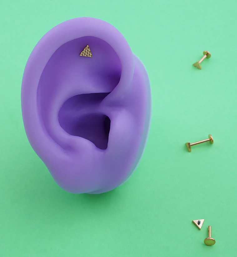 Gold PVD Beaded Triangle Internally Threaded Titanium Labret - Mrs Treak