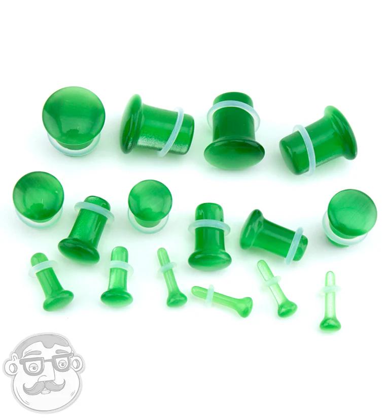 Green Cat's Eye Glass Single Flare Plugs - Mrs Treak