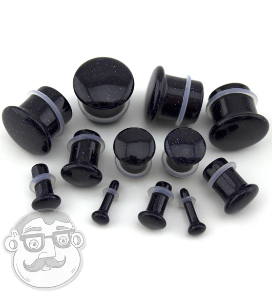 Blue Goldstone Glass Plugs - Single Flare - Mrs Treak