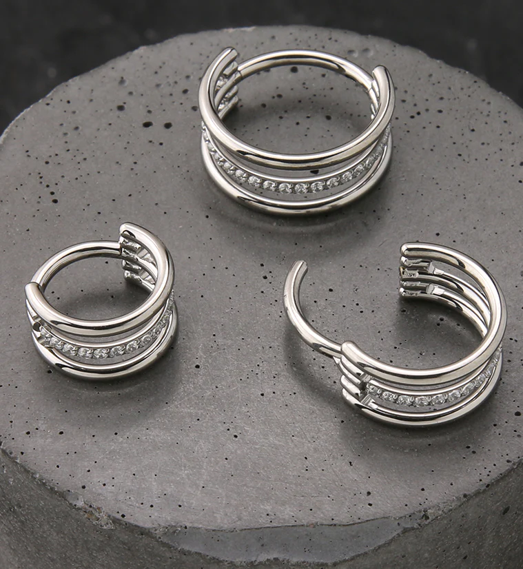 Triple Interval CZ Row Titanium Hinged Segment Ring - Mrs Treak