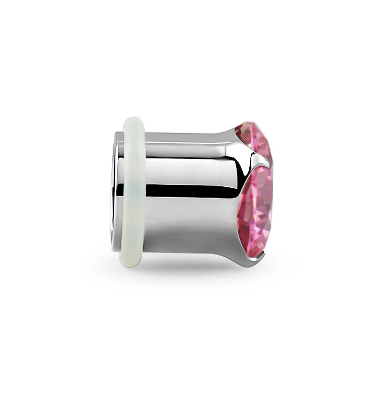 Pink CZ Stainless Steel Single Flare Plugs - Mrs Treak