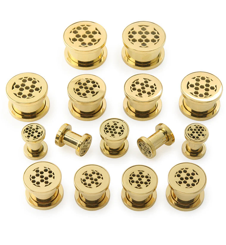 Golden Honeycomb Stainless Steel Tunnel Plugs - Mrs Treak