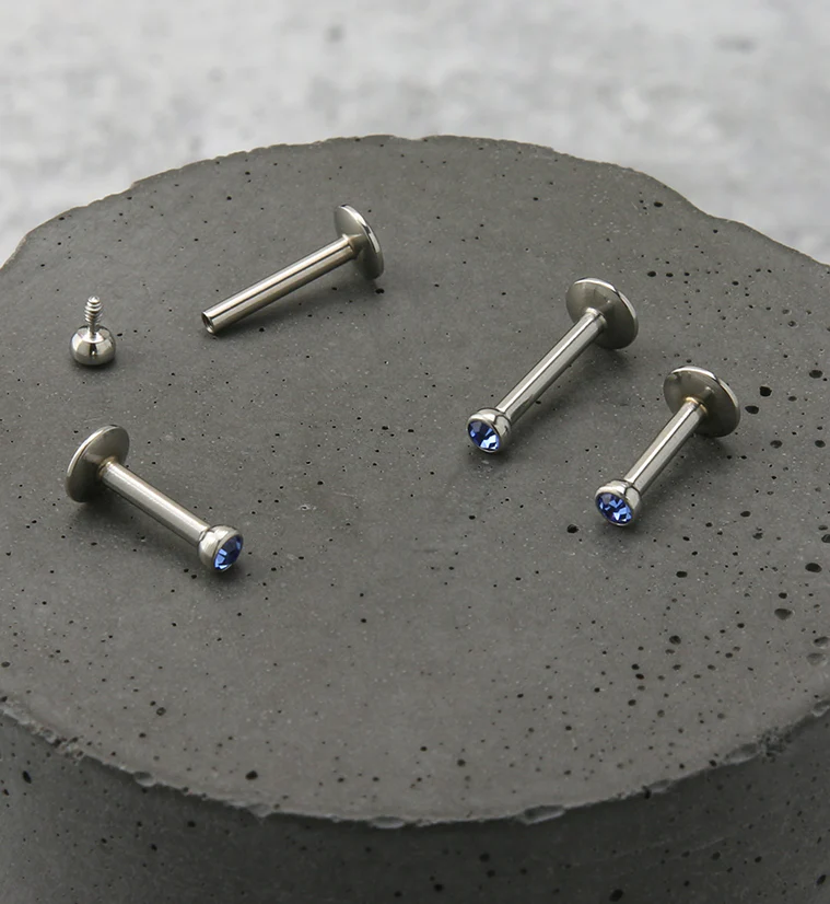 Blue CZ Bezel Labret Stud (Convex Disk) - Mrs Treak