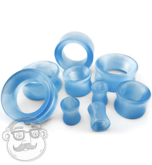 Aqua Cat's Eye Glass Concave Tunnel Plugs - Mrs Treak