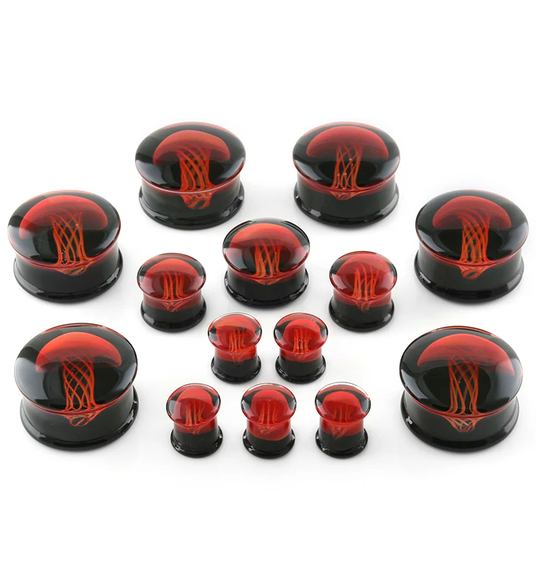 Black & Red Jellyfish Glass Plugs - Mrs Treak